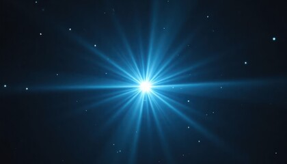 Poster - Bright blue light burst shines in dark space creating starburst effect. Light rays radiate from central point. Abstract digital graphic design. Ideal for tech sci-fi themes. Use as backdrop for video