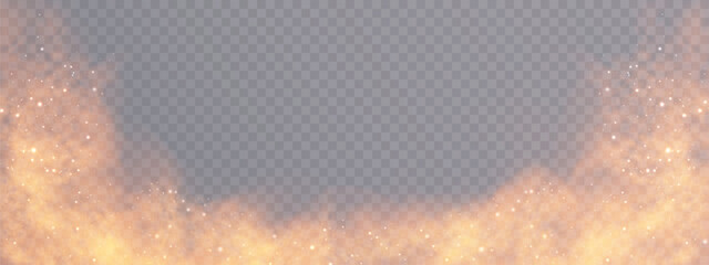Poster - Yellow fog or smoke isolated on transparent background. Yellow vector background frame of smoke, cloud, mist or smog. special overlay effect. Vector PNG