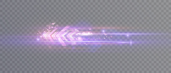 Leinwandbilder - Dynamic movement of high speed light energy arrow. Light effect of light speed arrow movement bright glow on transparent background.