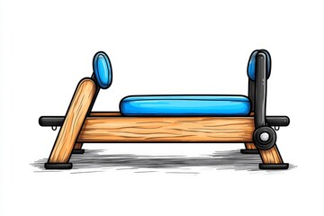Aufkleber - A simple and elegant depiction of a Pilates reformer machine, drawn with clean lines and soft pastel accents on a white background