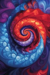 Poster - A vivid spiral pattern blending red, blue, and purple hues, creating a mesmerizing abstract design.