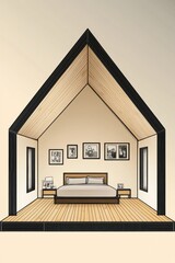 Poster - Stylish minimalist interior design, featuring a cozy bedroom with framed artwork and a modern aesthetic.