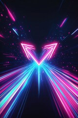 Poster - Abstract illustration featuring vibrant blue and pink light beams converging in a dynamic V shape against a dark background.