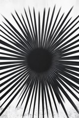 Poster - Abstract black and white design with radiating lines emanating from a central dark circle, creating a striking visual effect.