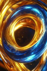 Poster - An abstract close-up of intertwining blue and gold ribbons, creating a mesmerizing visual illusion of depth and movement.