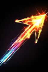 Poster - A vibrant, glowing arrow made of light streaks, symbolizing upward movement and progress in a digital space.