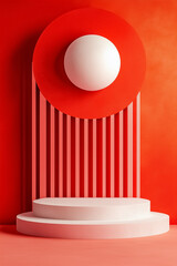 Poster - Red and white geometric shapes captivate, highlighting the beauty of minimalist design