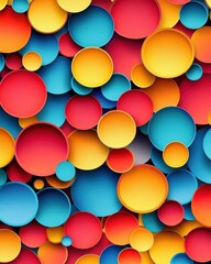 Poster - A vibrant composition of colorful concentric circles in vivid red, blue, and yellow hues creating a lively atmosphere.