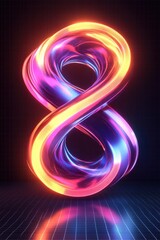 Poster - a vibrant, abstract representation of the number 8, swirling with neon colors of blue and orange aga