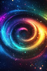 Wall Mural - A vibrant cosmic swirl with multicolored stars and sparkling lights against a dark background, evoking a sense of wonder.