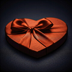 Wall Mural - A heart-shaped gift box adorned with a vibrant red ribbon and bow