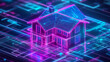 © rattana - Technological smart house constructed from radiant lines and dots signifying tech and safety convergence