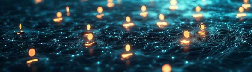 Fototapete - 3D rendering of interconnected digital graphic user symbols on abstract dark blue background, representing social network technologies