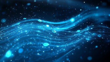 Poster - Dynamic 3D social network technology concept with user symbols connected by glowing lines, on a deep blue abstract background
