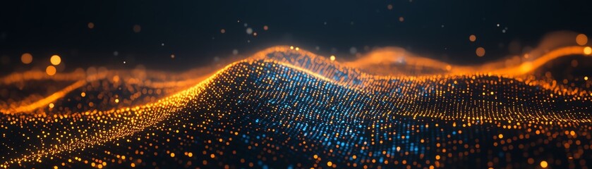 Poster - 3D rendering of a telecommunication world map concept with digital dots and lines on a pixelated world map, set against a dark background