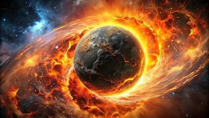 Wall Mural - a celestial body engulfed in a fiery maelstrom, consumed by incandescent energy, a cosmic spectacle 