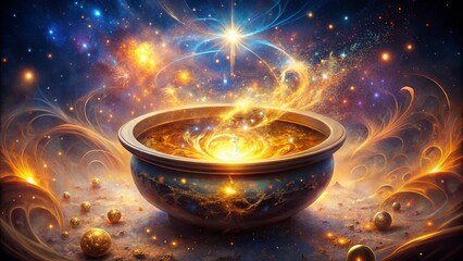 Wall Mural - cosmic crucible a celestial vessel embraces the infinite, embellished with spiraling nebulae and gli
