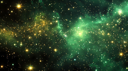 Wall Mural - green starry night sky wide angle view background for banner with copy space. starry. illustration