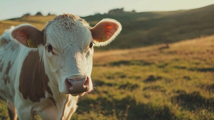 Wall Mural - Young Calf Gazes Across Golden Pastureland