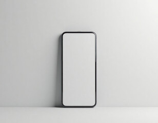 Fototapete - Modern smartphone mockup on white background. Empty screen ready for branding. Minimalist design. Tech product display. Versatile image for advertising. Use for brand identity social media. Perfect