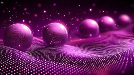 Poster - Glowing spheres on a purple wave.