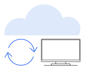 Poster - cloud icon above a computer monitor and circular refresh arrows suggesting data synchronization. ide