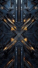 Poster - Abstract Dark Metallic Structure With Glowing Lines