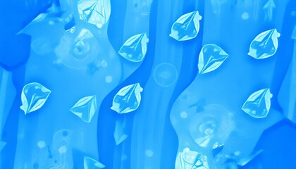 Poster - Abstract Blue Artwork with Floating Leaf-like Shapes: A Serene Digital Painting