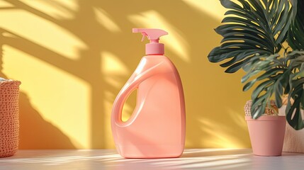 Sticker - Pink Cleaning Product Bottle Sunlight Yellow Background