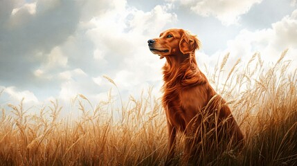 Wall Mural - Golden Retriever Dog in a Field of Tall Grass