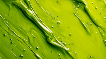 Poster - Abstract green texture with flowing patterns and bubbles from paint or liquid substance