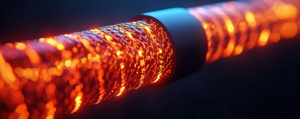 Poster - A glowing, textured rod emits vibrant orange hues, set against a dark background, creating a dynamic and futuristic effect.