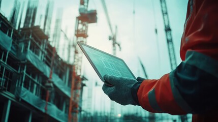 Poster - worker using tablet on a construction site