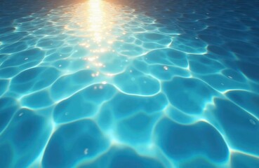 Aufkleber - Rippled swimming pool water surface shows sun reflections. Clear water surface in sunny day. Water texture visible. Relaxing pool view. Ideal for summer vacation. Cool, calm pool. Fresh water.