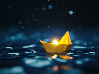 Wall Mural - a serene paper boat floating in dark water