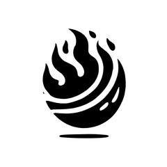 Poster - Fiery Orb: A captivating black and white illustration of a burning sphere, symbolic of energy, passion, and power.  