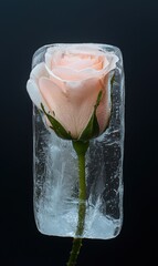 Canvas Print - Frozen pink rose encased in ice cube