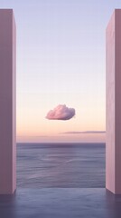 Wall Mural - Serene pink cloud over tranquil ocean view