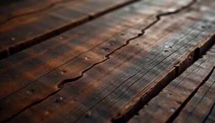 Aufkleber - Closeup view of dark wood planks. Rich wood texture with deep grain patterns. Natural beauty of aged wood. Dark brown color variations, knots. Wooden surface. Vintage wood planks background.