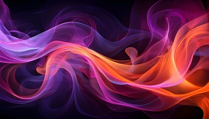 Leinwandbilder - Swirling vibrant neon smoke on a deep black background, combining purple, pink, and orange