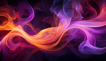 Leinwandbilder - Swirling vibrant neon smoke on a deep black background, combining purple, pink, and orange
