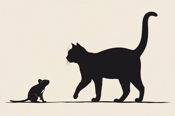 Wall Mural - Cat Mouse Silhouette