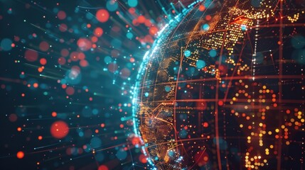 Poster - Colorful data streams flowing around planet earth, forming a vibrant global network that symbolizes the exchange of information and interconnectedness in the digital age