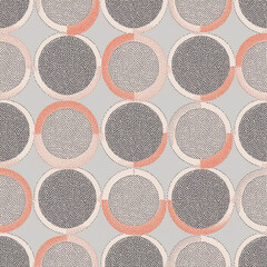 Circles Retro 50s 60s 70s Seamless Pattern Stipple Abstract Background. Different Faded Dotted Ellipse Geometric Grid Repetitive Grey Wallpaper. Old Fashioned Posh Tessellated Art Illustration