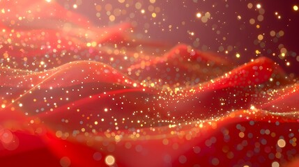 Poster - Red glittering fabric waves with bokeh.