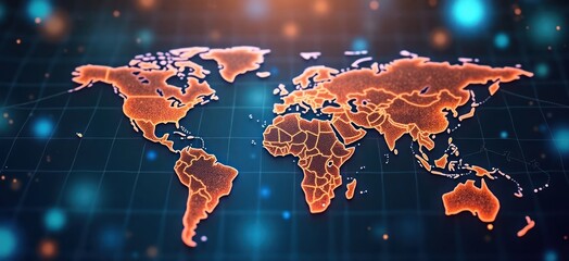 Aufkleber - Global electronics market connectivity. World map shows global trade routes for tech products. Digital map highlights international commerce in electronics. Global connections, digital tech trends.