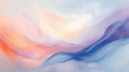 Wall Mural - abstract pastel landscape painting with soft flowing colors of peach, pink, blue and white.