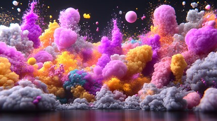 Poster - Vibrant color explosion with floating spheres.