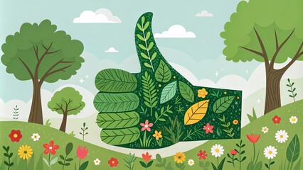 Poster - A thumbs up sign made of leaves and flowers