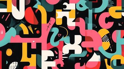 Aufkleber - Abstract Geometric typography with bright colors distorted letters for a visual dynamic composition concept.